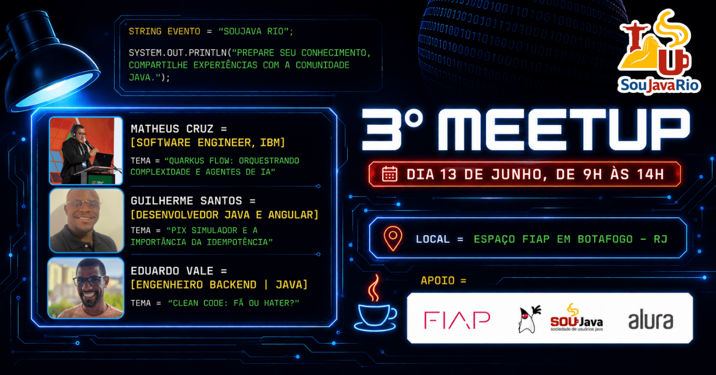 Imagem oficial do evento 3º Meetup da Comunidade SouJavaRio
