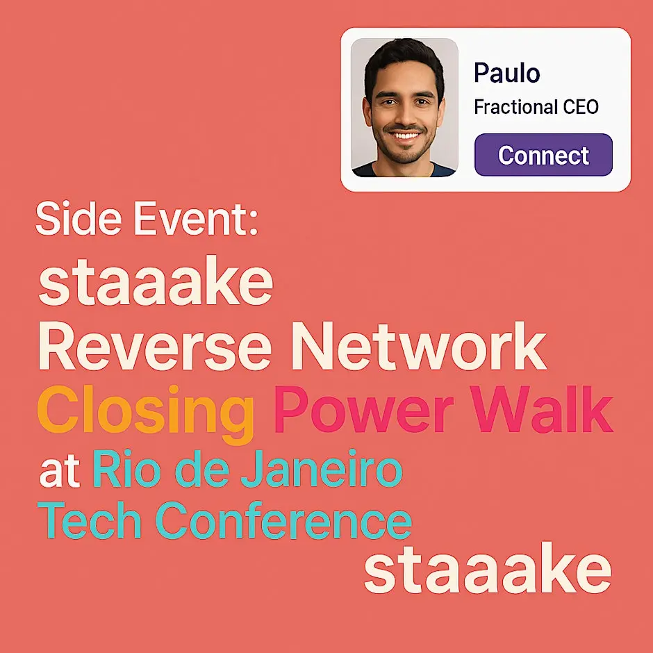 Imagem oficial do evento staaake Reverse Network Closing Power Walk @ Rio Tech Conference