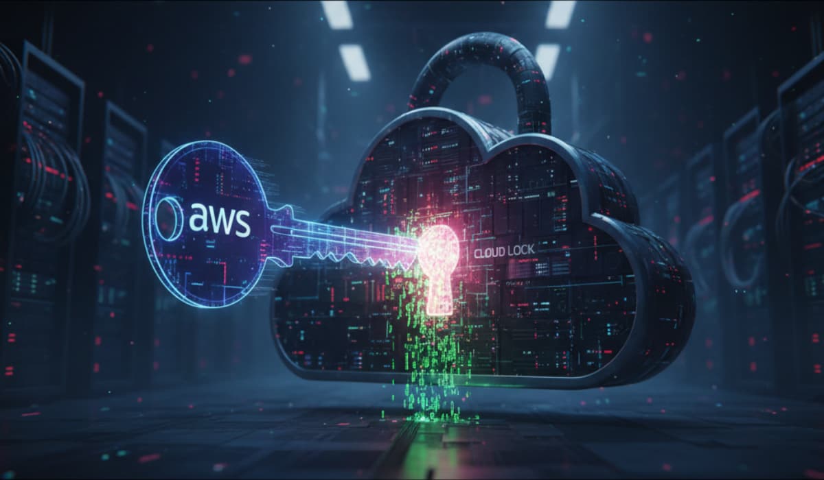 Imagem editorial de Segurança da Informação para AWS: credenciais em bucket S3 público permitem comprometimento de cloud em 8 minutos