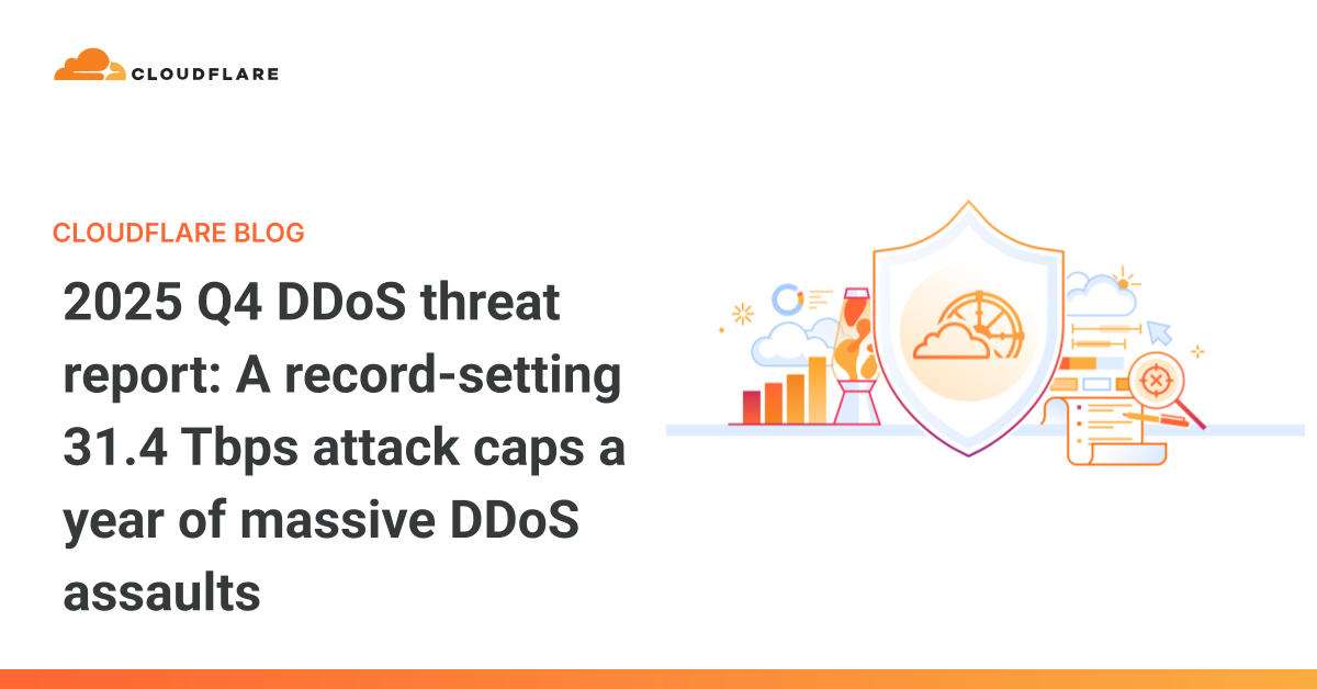 Imagem editorial de Segurança da Informação para Cloudflare registra ataque DDoS recorde de 31,4 Tbps e crescimento de 121% em ataques em 2025