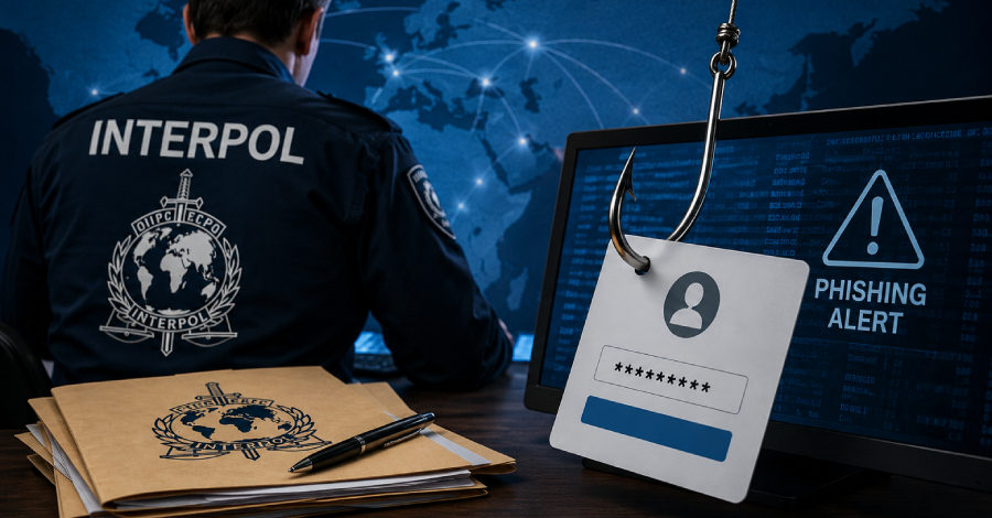 Imagem editorial de Segurança da Informação para INTERPOL derruba plataforma Sniper Dz de phishing-as-a-service com 201 prisões em 13 países